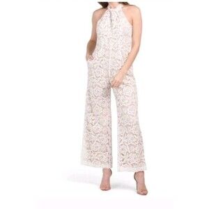 Julia Jordan Womens Lace Jumpsuit Twist Halter Neck Wide Leg Plus Sz 16 Bride